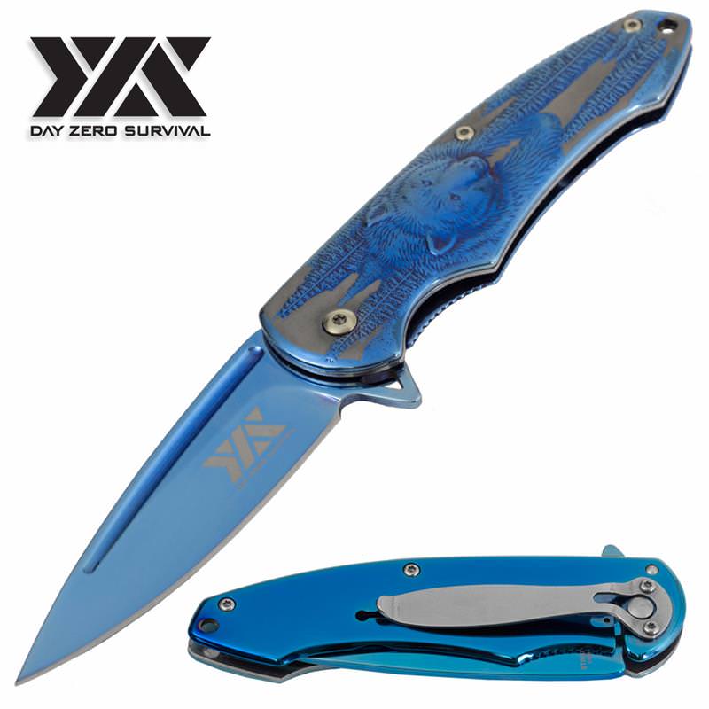 7 3/4" Blue Assisted Opening Pocket Knife with 3-D Bear Handle Design - Tophatter's Army Products & Self Defense Collectible Weapons - Tophatter Daily Deals
